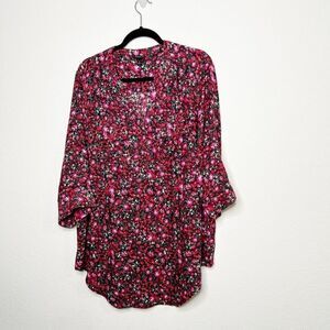 Torrid Women’s Pink Multicolor Floral Flannel Harper Roll Tab Top‎ Size 1 X